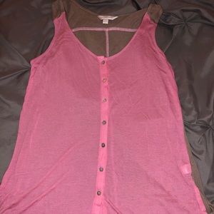 button down pink and tan tank top